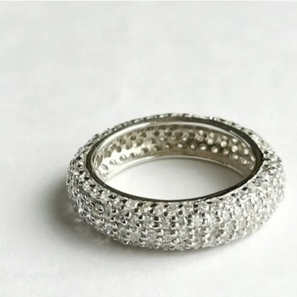 Pave Set Eternity Band Ring Sterling Silver Cz Size 8